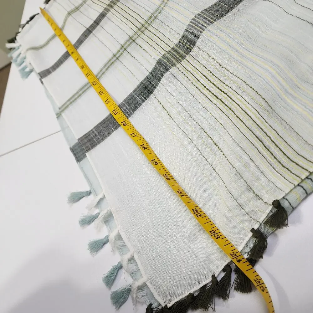 J Jill Womens Plaid Scarf One Size‎ Green White Blanket Semi Sheer Tassels Boho